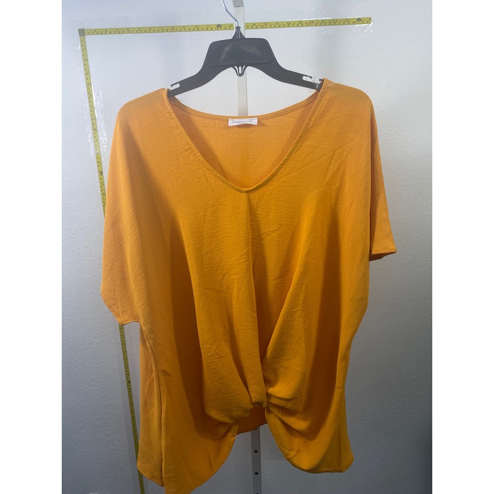 Chic Soul Mustard Yellow Twist Front‎ V-Neck Short Sleeve Blouse Top Made in USA